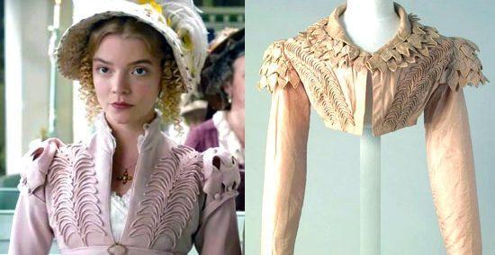 Розовый спенсер на Эмме Вудхаус и спенсер, выставленный в музее Чертси